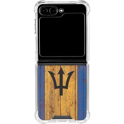 Barbados Flag Dark Wood Galaxy Z Flip5 5G Clear Case